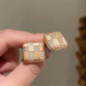 Elegant 18K Gold  Filled Diamond Pave Checkered Earrings